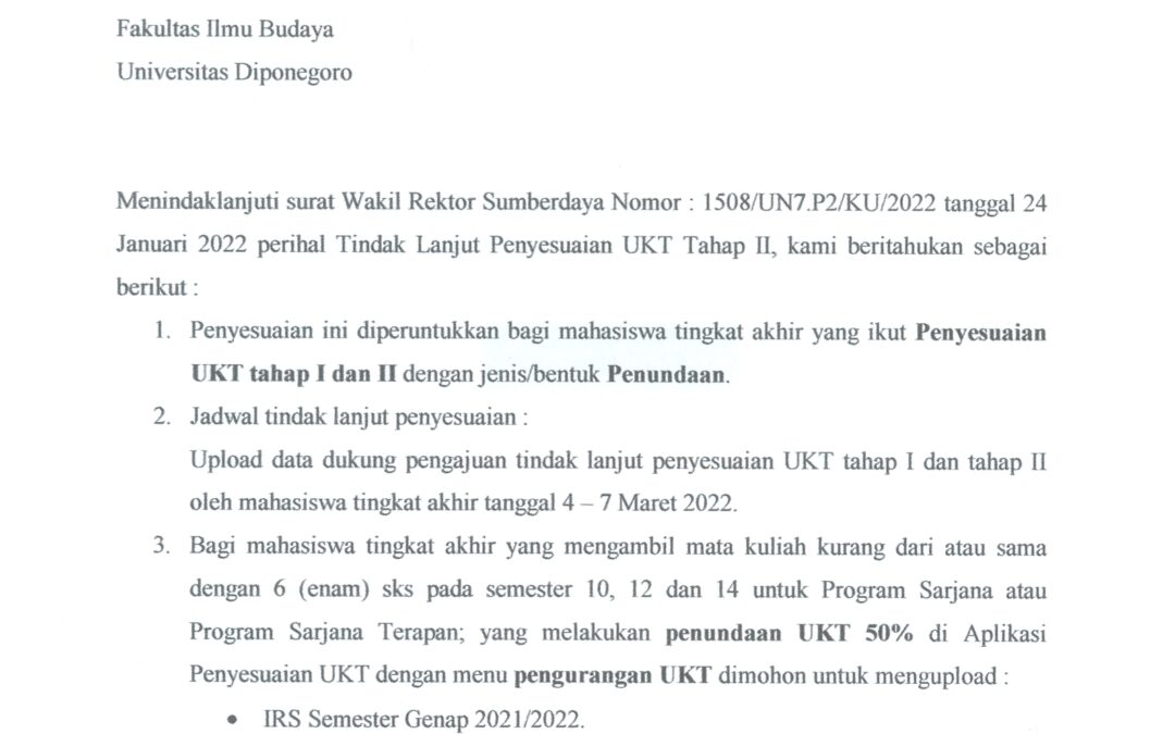 Follow up of Phase II UKT Adjustment