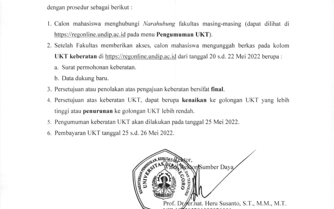 Pengajuan Keberatan UKT Jalur SBUB 2022/2023