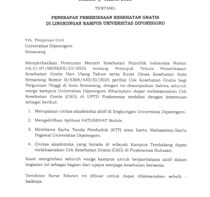 Layanan Pemeriksaan Kesehatan Gratis di Undip