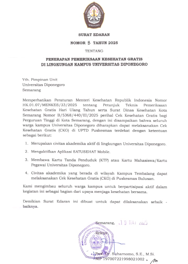 Layanan Pemeriksaan Kesehatan Gratis di Undip