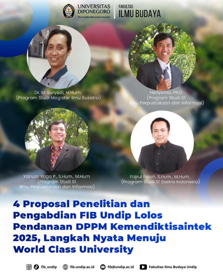 Proposal Penelitian dan Pengabdian FIB Undip Lolos Pendanaan DPPM Kemdiktisaintek 2025.