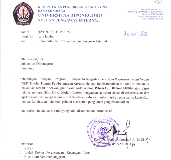 Hotline Pengaduan Gratifikasi Undip