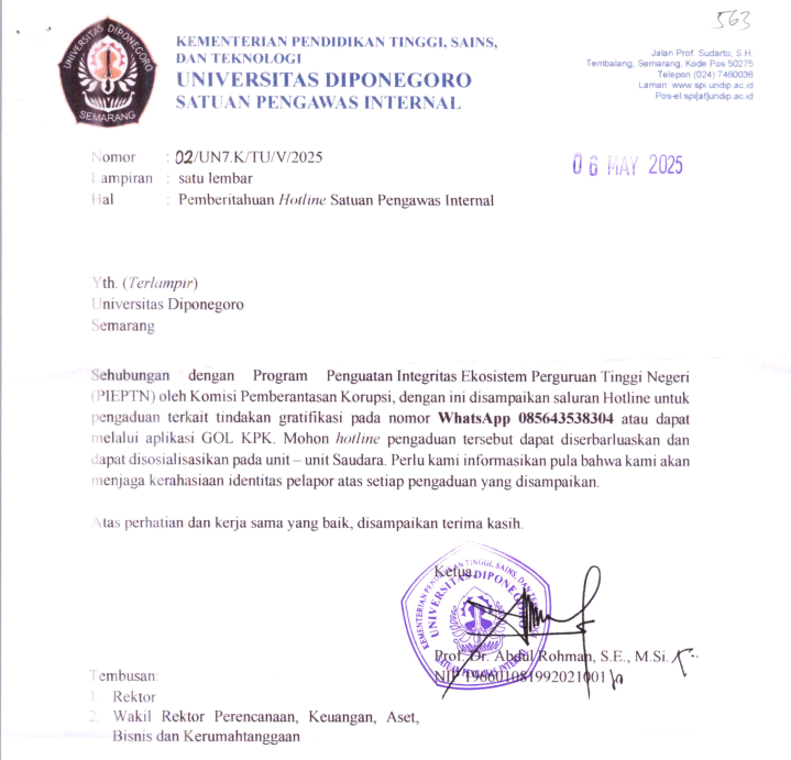 Hotline Pengaduan Gratifikasi Undip