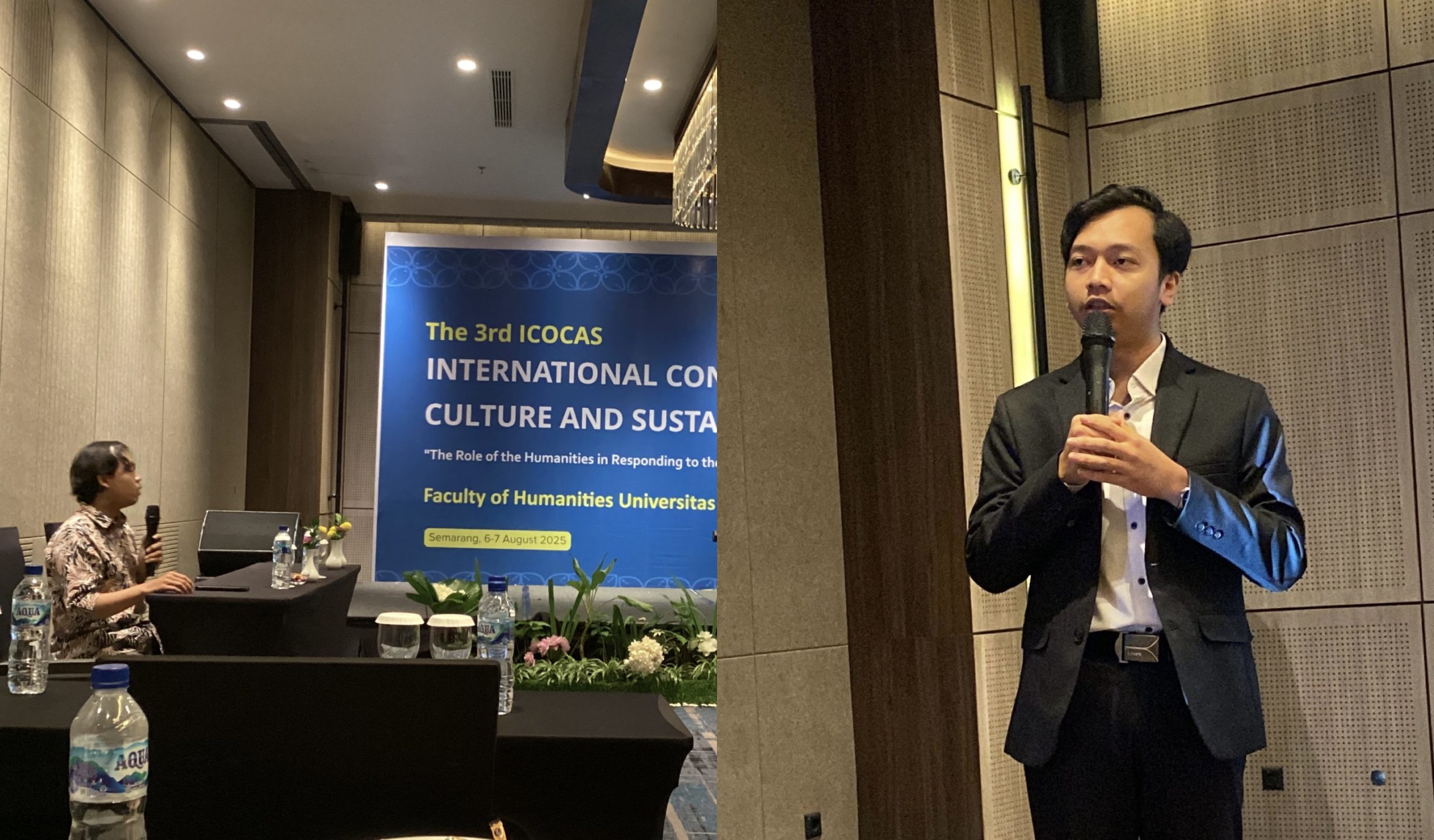 Mahasiswa FIB Undip Presentasi Karya Ilmiah di ICOCAS 2025.(Kiri - Husni Ijas & Kanan - Vava Ariella Aufa Azura)