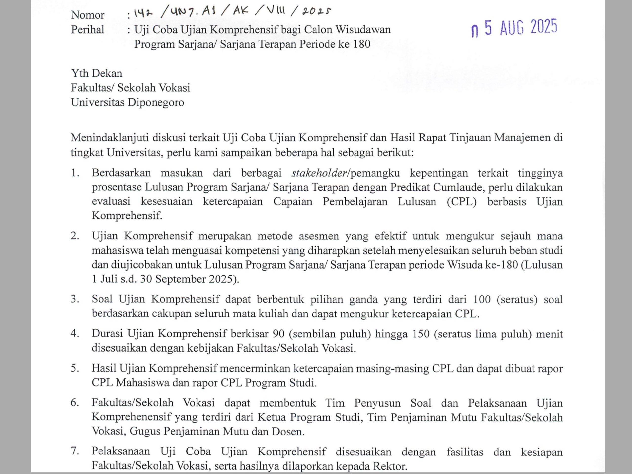 Uji Coba Ujian Komprehensif Undip