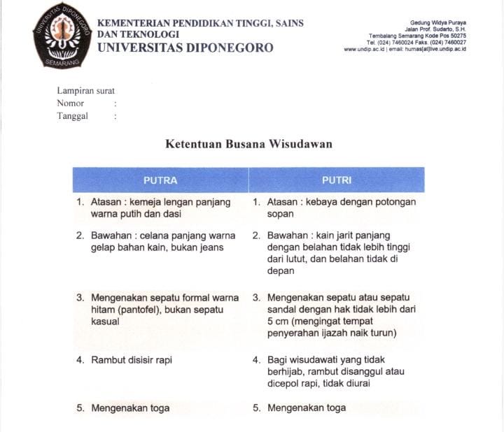 Teknis Pelaksanaan Wisuda ke-181 Undip. (Foto: Humas FIB Undip)