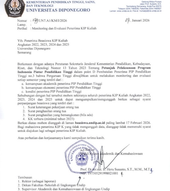 Monitoring dan Evaluasi Penerima KIP Kuliah.