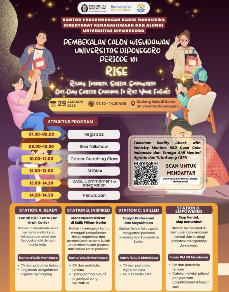 Pembekalan Calon Wisudawan Universitas Diponegoro Periode 181. (Foto: Instagram @undip.official)