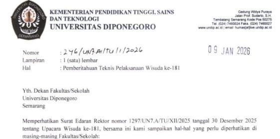 Teknis Pelaksanaan Wisuda ke-181 Undip. (Foto: Humas FIB Undip)