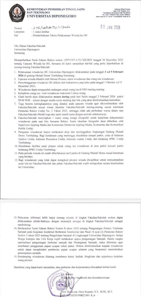 Teknis Pelaksanaan Wisuda ke-181 Undip. (Foto: Humas FIB Undip)