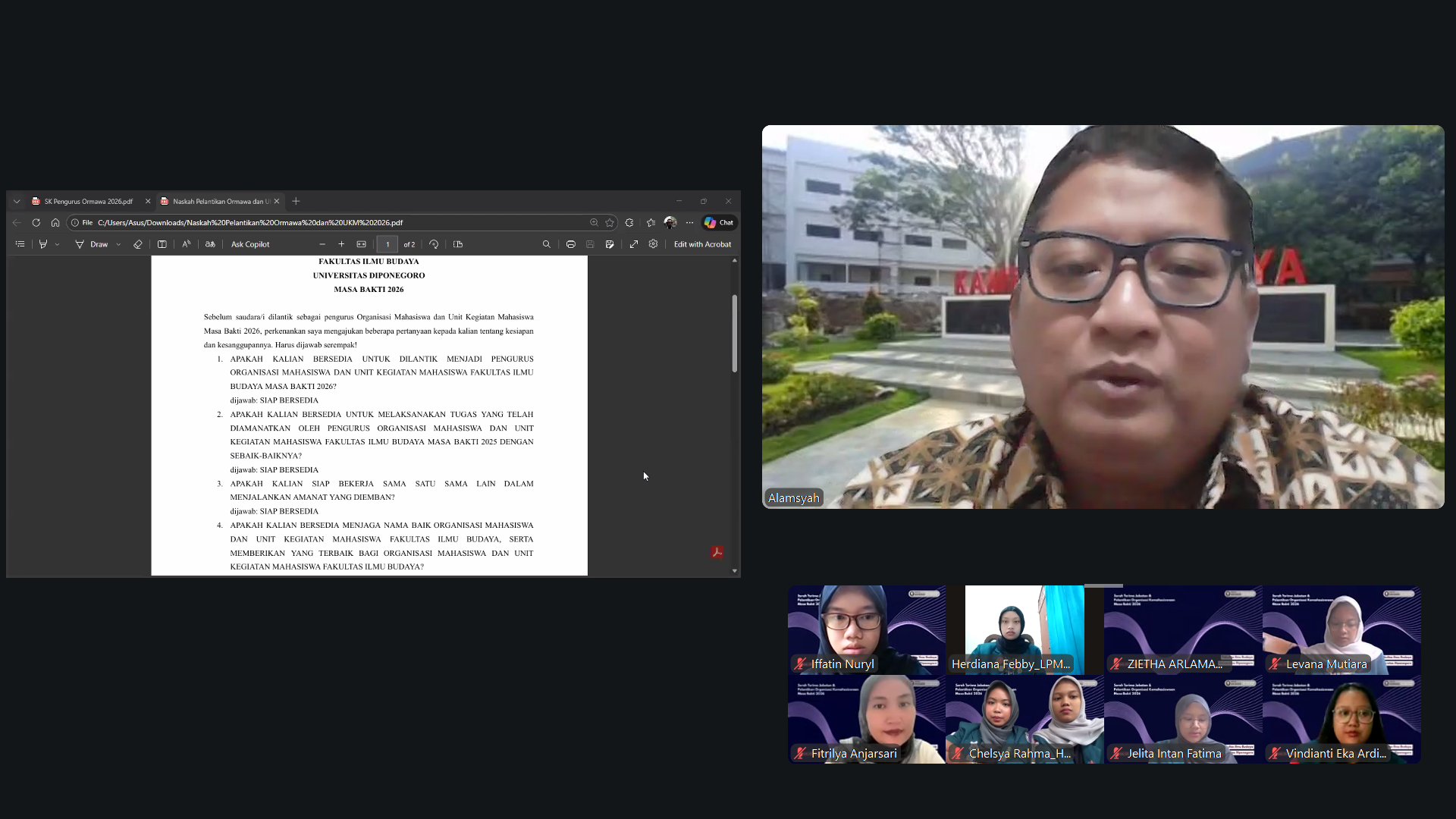 Pelantikan Ormawa FIB Undip Tahun 2026. (Foto: Humas FIB Undip)