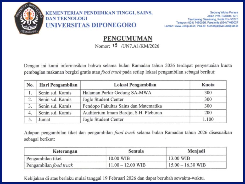 UNDIP Adjusts the Quota and Schedule of Food Truck Ramadan 2026. (Photo: Humas FIB Undip)