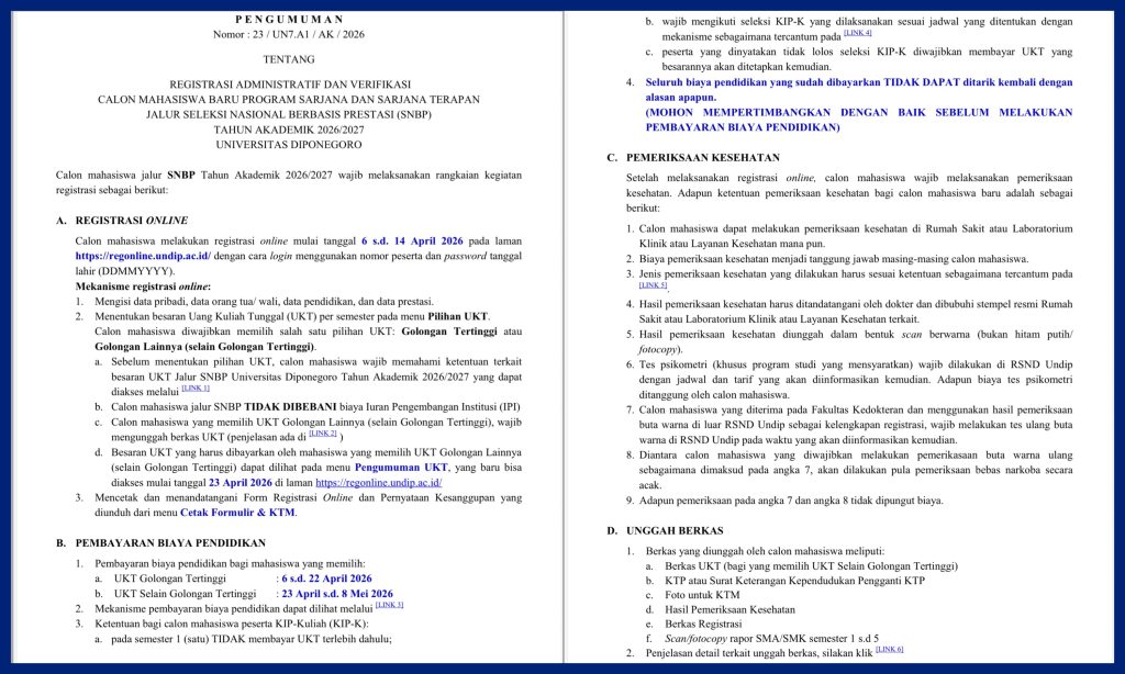 Registrasi SNBP Undip 2026. (Foto: Humas FIB Undip)