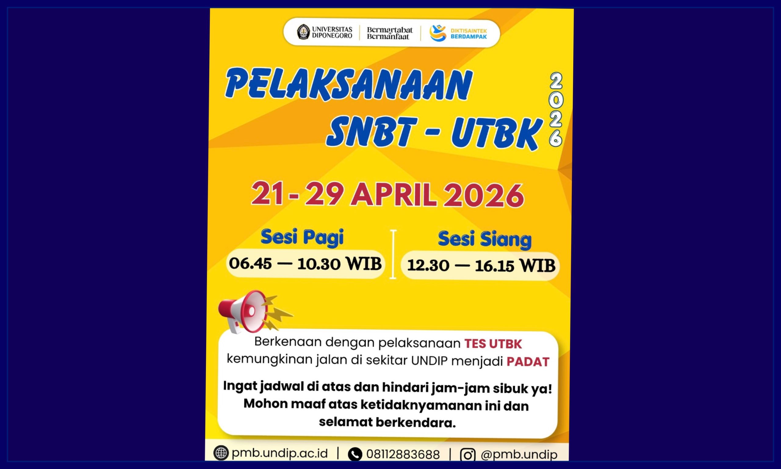 UTBK SNBT 2026 di Undip. (Foto: Instagram @undip.official)