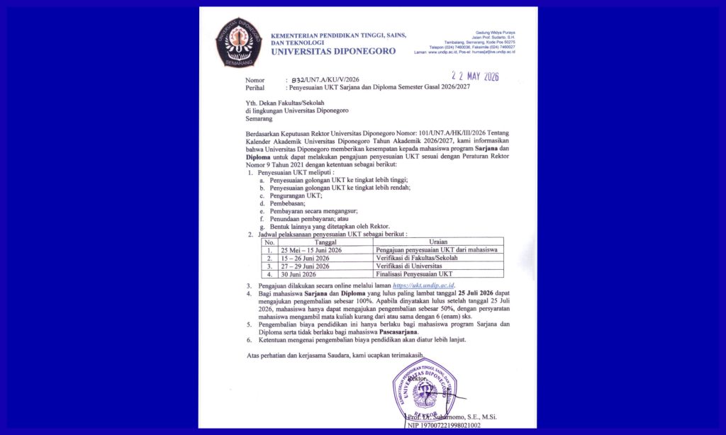 Penyesuaian UKT Undip Semester Gasal 2026/2027. (Foto: Humas FIB Undip)
