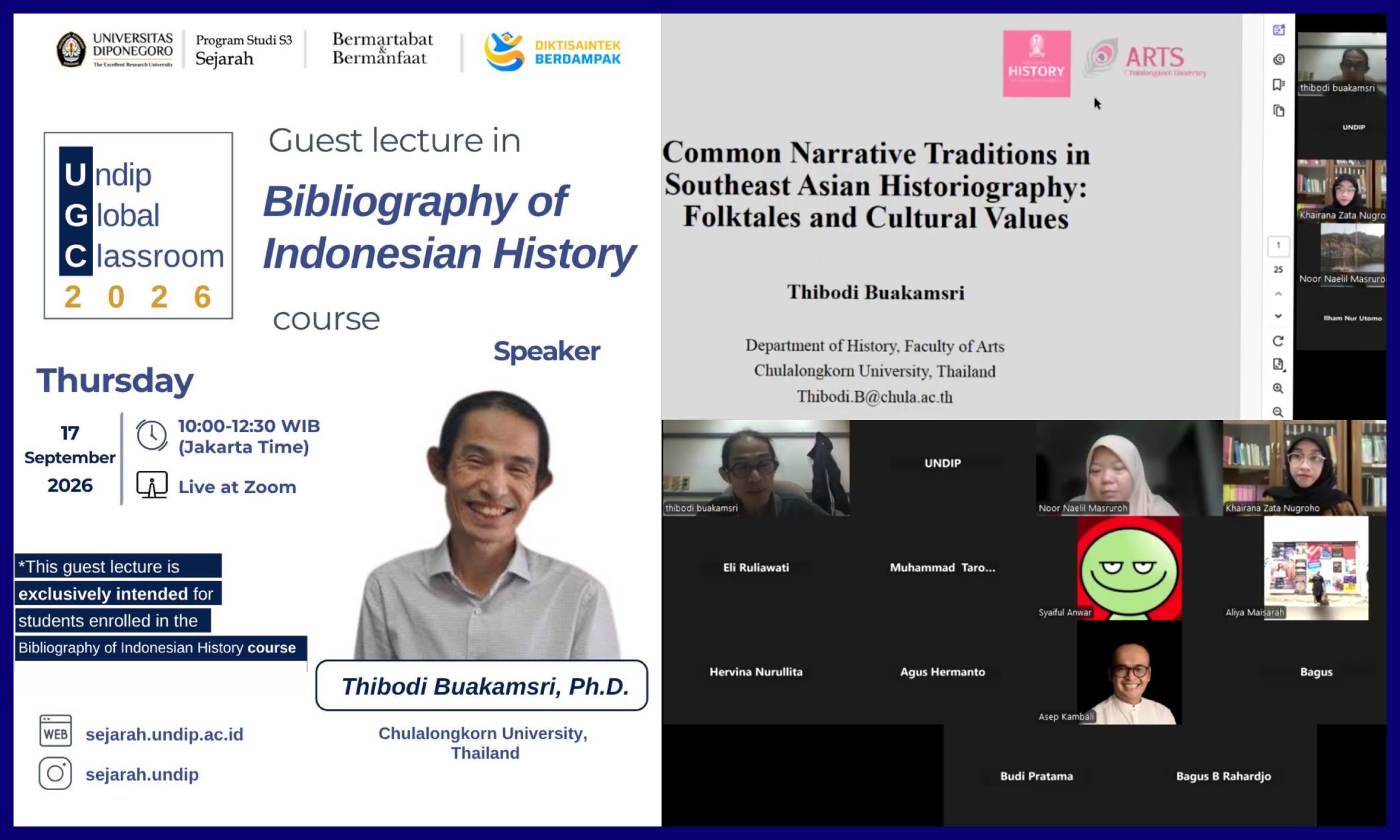 Undip Global Classroom (UGC) S3 Sejarah FIB Undip Bersama Pakar Chulalongkorn University Pada 17 September 2026. (Foto: Humas FIB Undip)