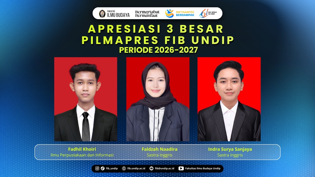 3 Besar Mahasiswa Berprestasi FIB Undip Periode 2026-2027. (Foto: Humas FIB Undip)