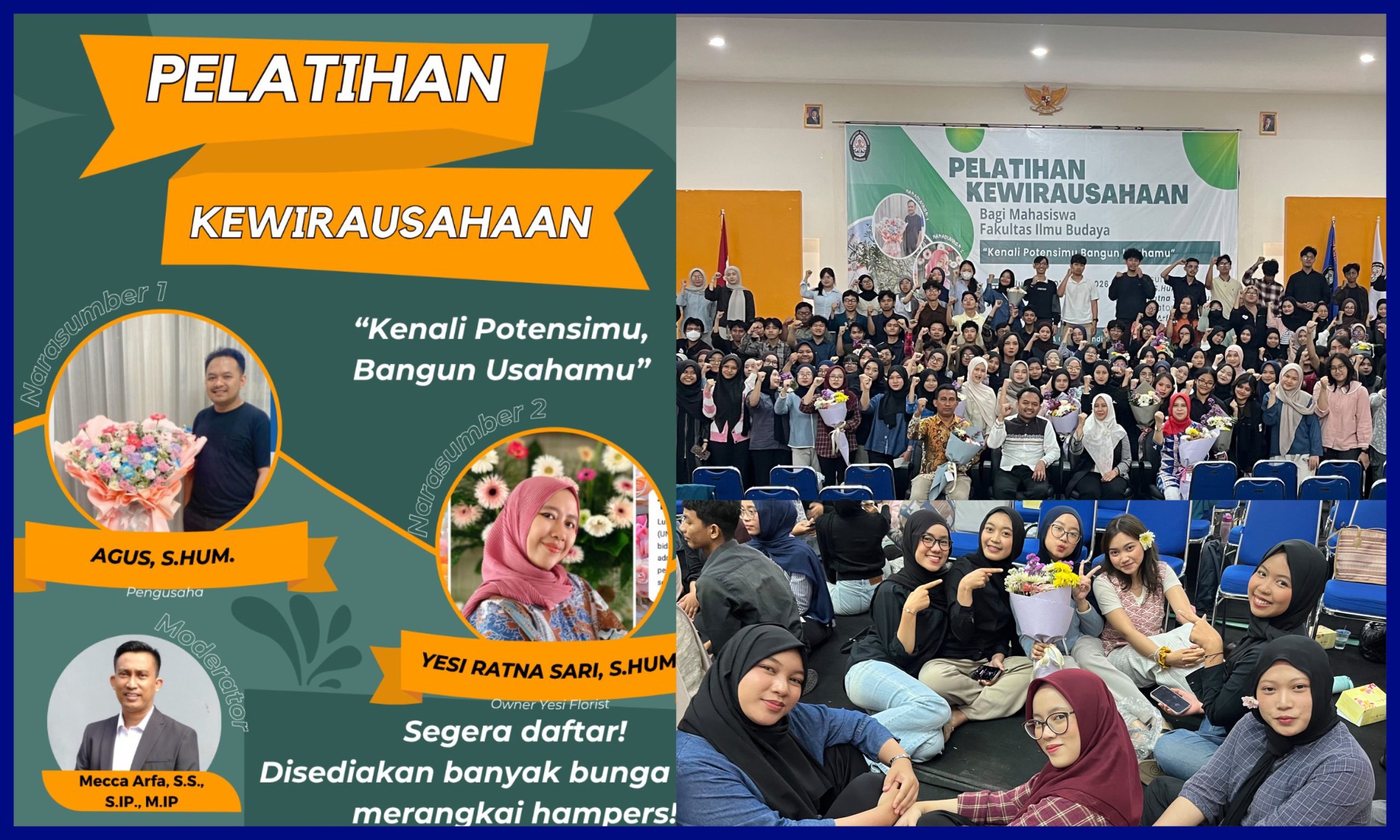 FIB Undip Gelar Pelatihan Kewirausahaan Merangkai Bunga dan Hampers untuk Mahasiswa. (Foto: Humas FIB Undip)