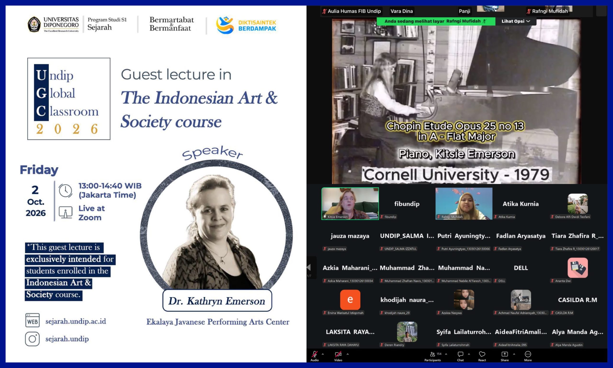 S1 Sejarah FIB Undip & Dr. Kathryn Emerson dari Ekalaya Javanese Performing Arts Center. (Foto: Humas FIB Undip)